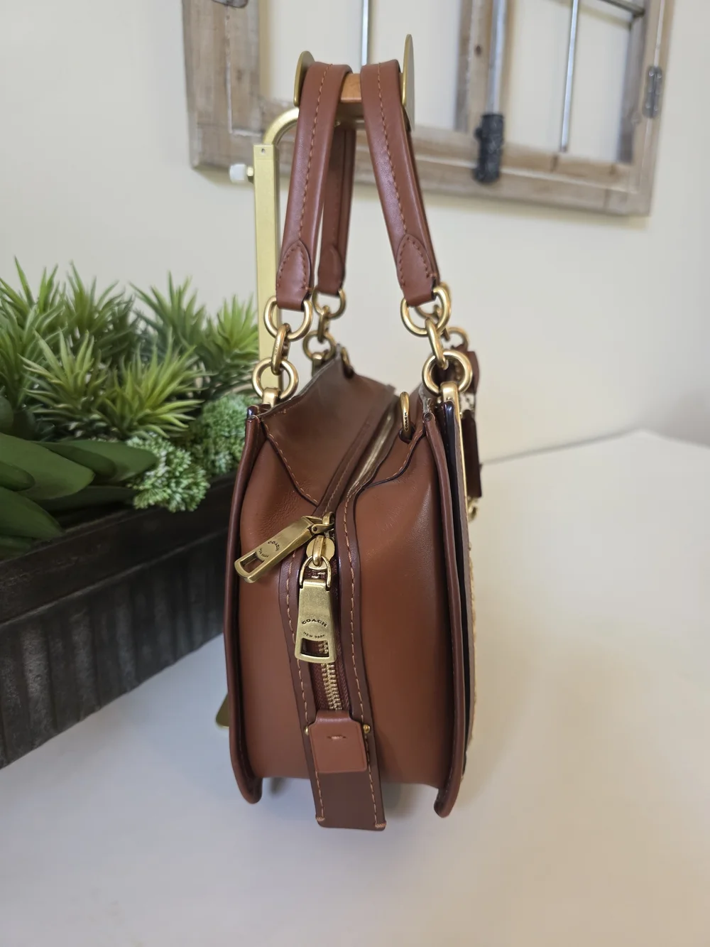 Coach Limited Edition Dreamer Leather & Woven Fabric Satchel Crossbody Bag - Picture 5 of 16